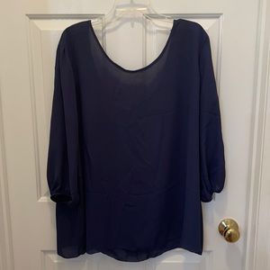 Navy Blousy Top with Bow Back